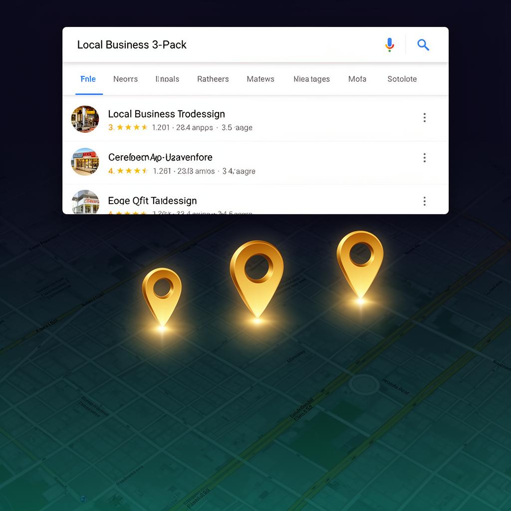 Google Maps Local 3-Pack showing top-ranked local businesses with golden map pins